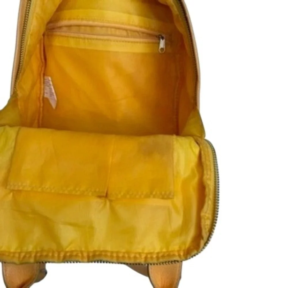 Yellow Faux Leather Small Backpack Pocket Front‎ Zip Closure Adjustable Straps